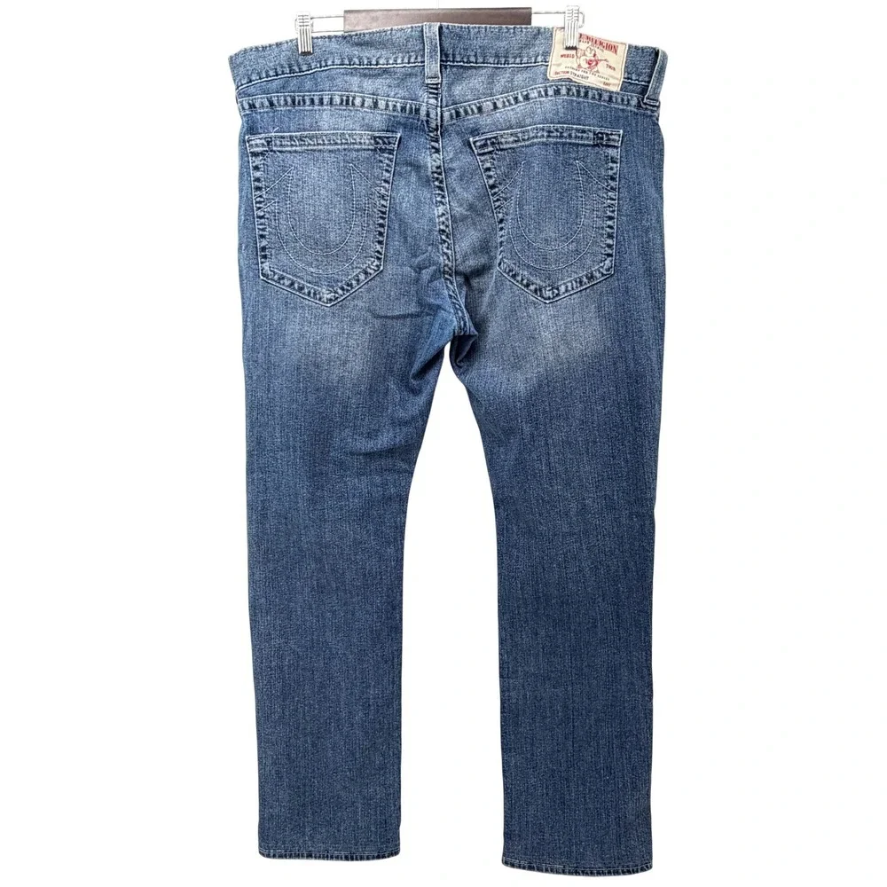 True Religion Straight Leg Jeans Mens 40 Blue Good Horseshoe Stitch Denim